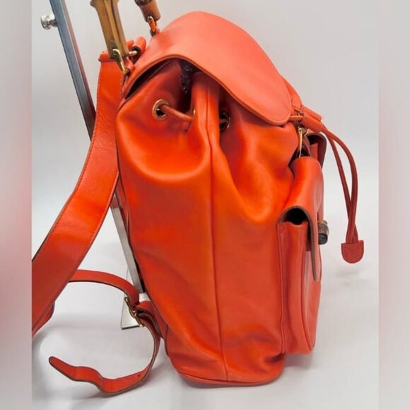 GUCCI Bamboo Backpack - Orange Leather Drawstring - Picture 3 of 15